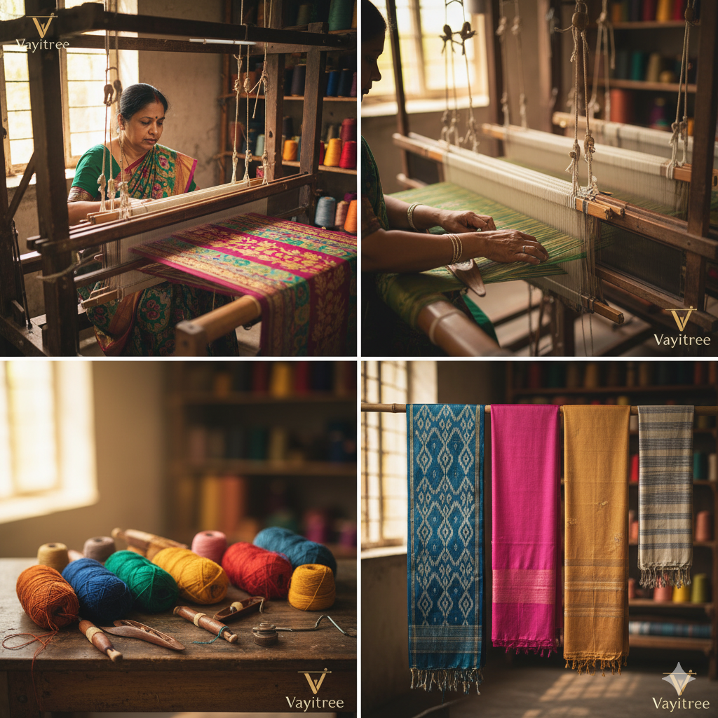 Vayitree weaver at a traditional handloom